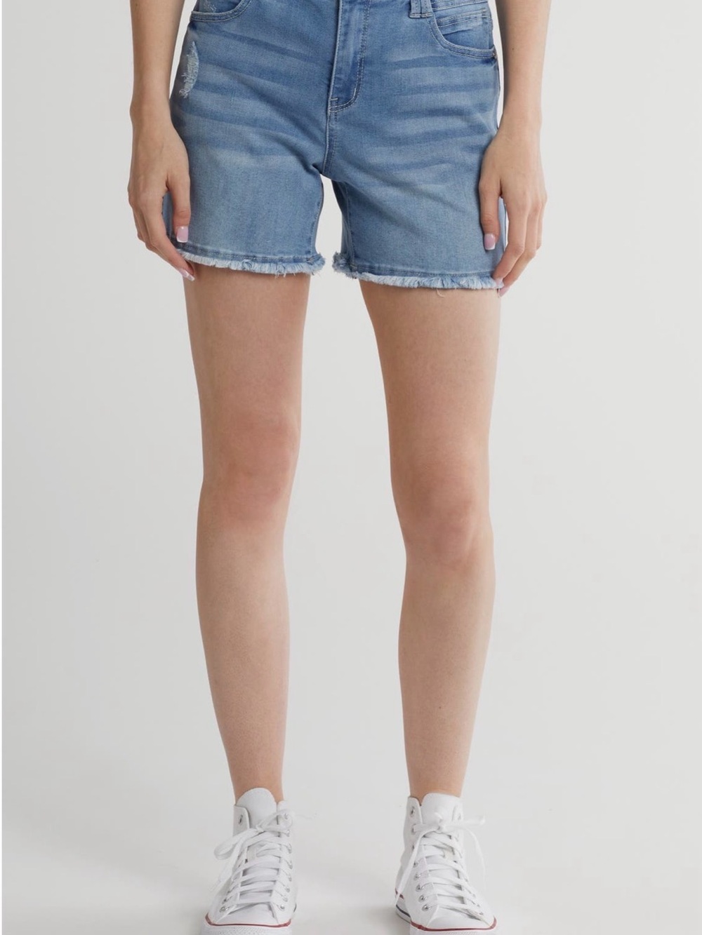 Democracy Light Blue Frayed Hem Denim Shorts